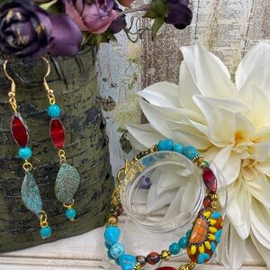 Colorful Beaded Bracelet and Earring Set Tribal Southwest Jewelry